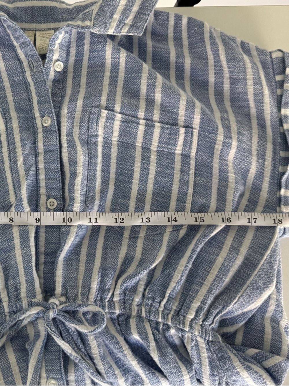 Blue White Button-up Swim Cover-up Dress 100% Cotton Collared Pockets Large Prep - Picture 11 of 13